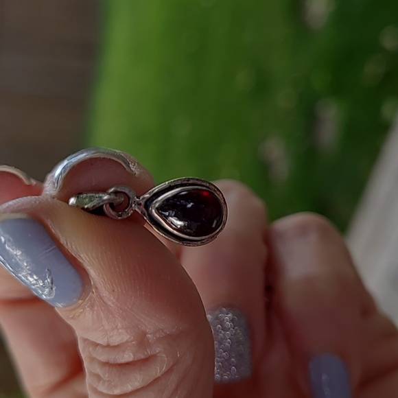 Silver Red Garnet Color Pendant Dainty - Picture 4 of 10